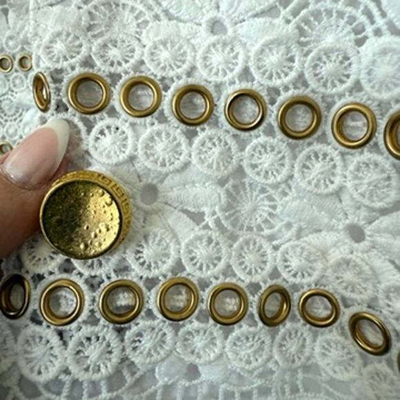 BEREK Eyelet Embroidered Blazer White Gold Grommets Lace Jacket XL Statement - Picture 4 of 13